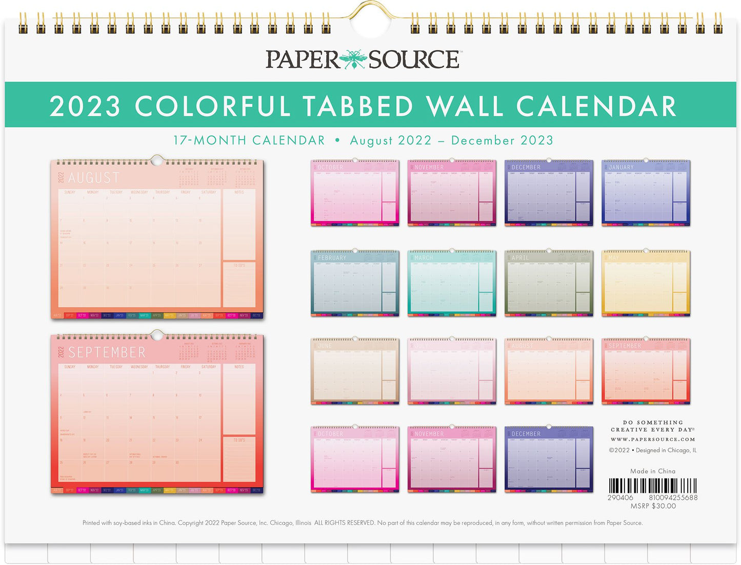 2022-2023 Colorful Tabbed Wall Calendar
