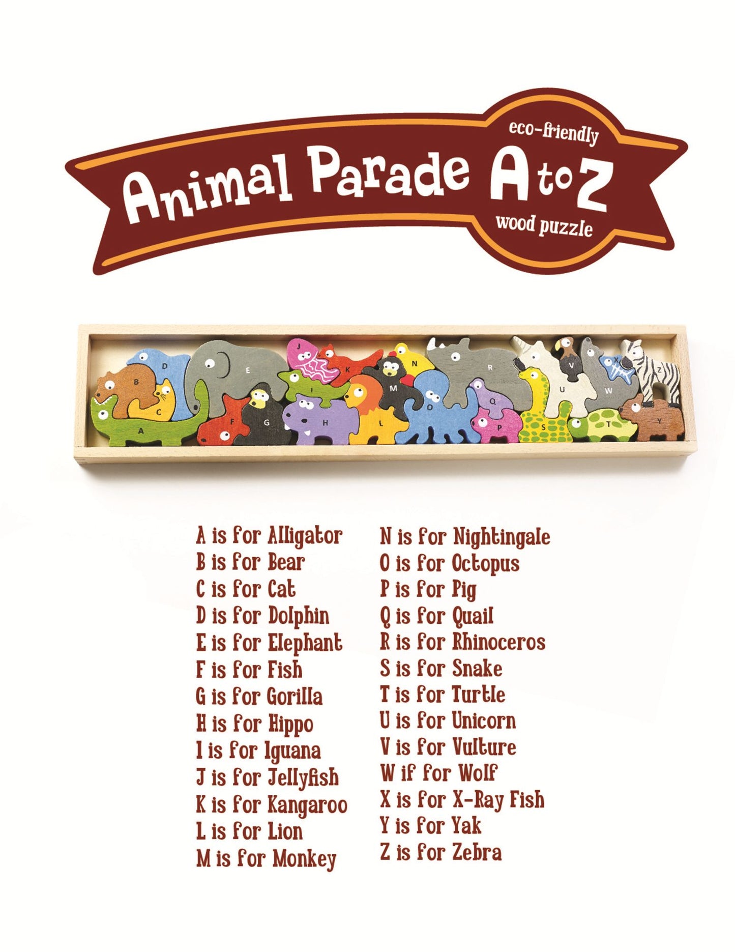 BeginAgain Toys Animal Parade A-Z JUMBO Wooden Puzzle