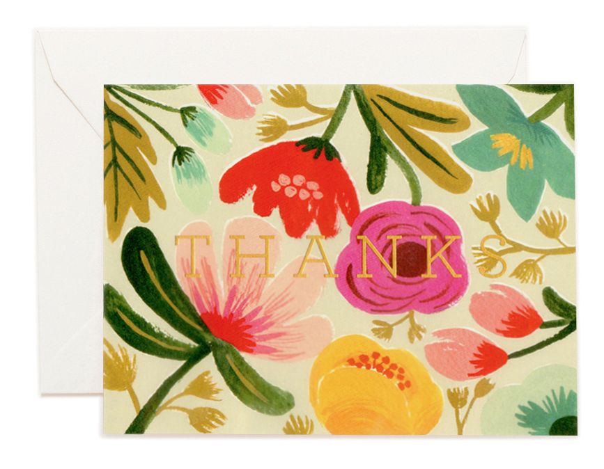 Gold Floral Thank You Note Card Set of 8