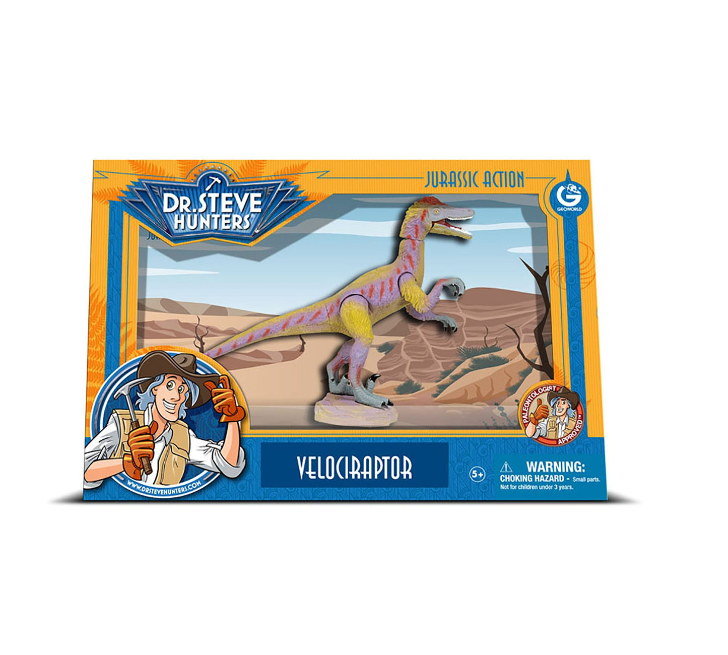 Geoworld Dr. Steve Hunters Medium Jurassic Action Velociraptor