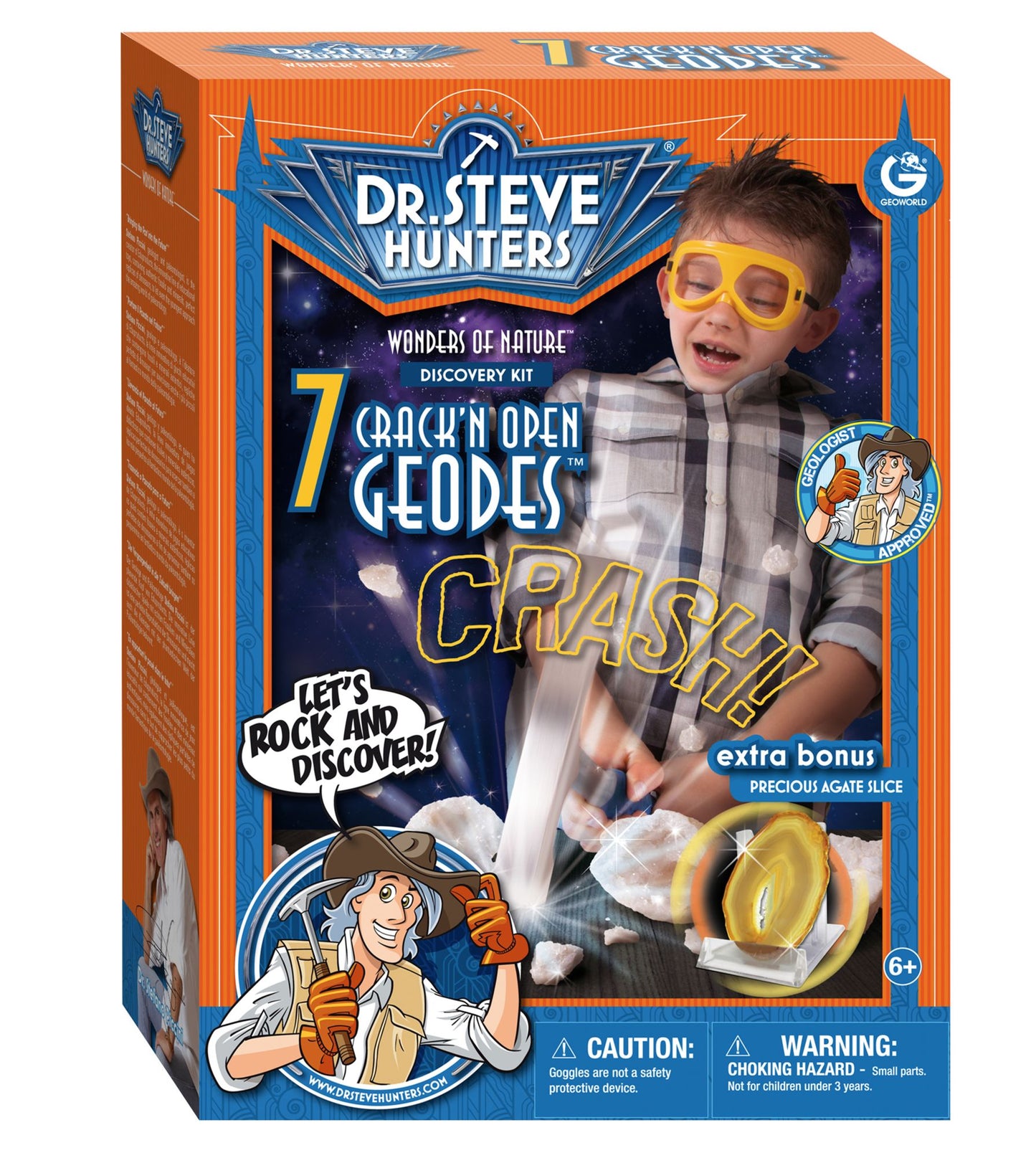 Geoworld Dr. Steve Hunters 7 Geodes plus Agate Slice Crack 'em Open Kit