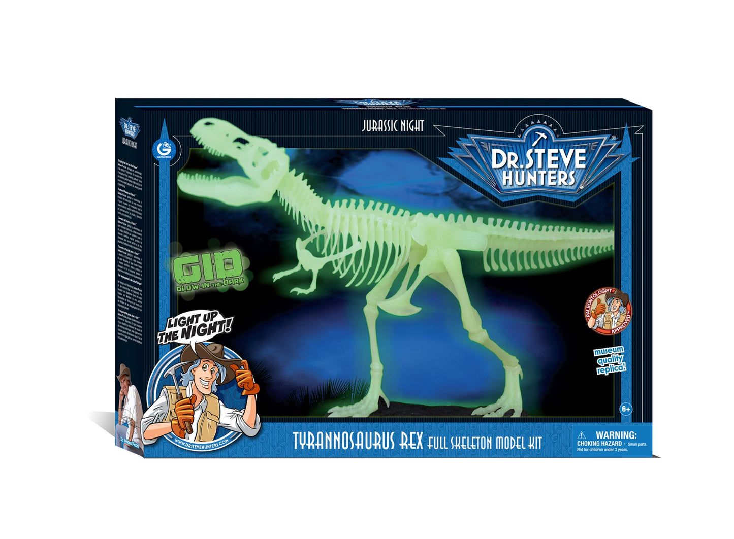 Geoworld Dr. Steve Hunters Jurassic Night Glow in the Dark T. Rex Skeleton