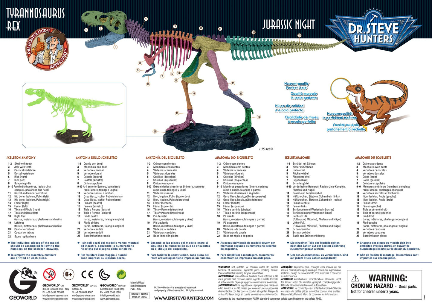 Geoworld Dr. Steve Hunters Jurassic Night Glow in the Dark T. Rex Skeleton
