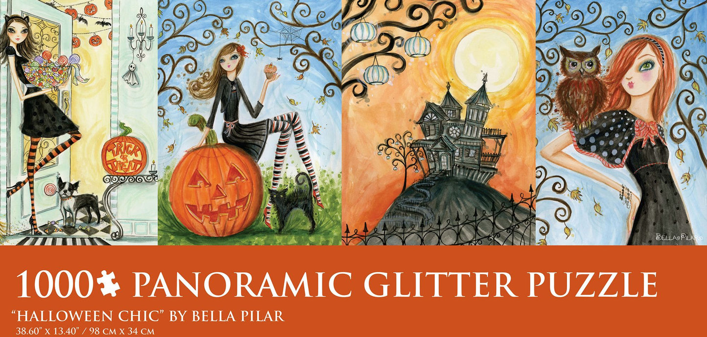 1000 Pc Glitter Panoramic Puzzle Halloween Chic Bella Pilar