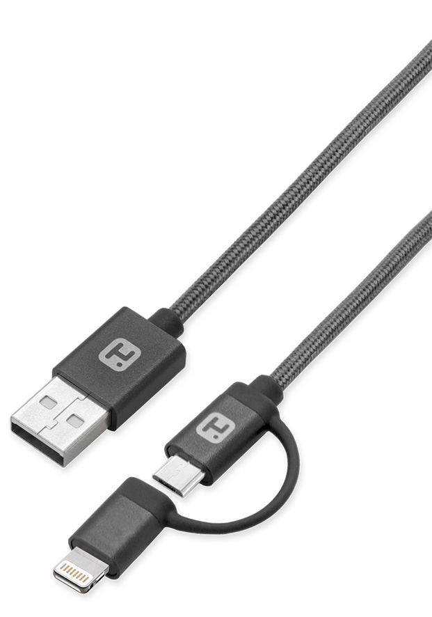 iHome 5' Nylon 2-in-1 Micro USB 2.0 & Lightning Cable (Black)