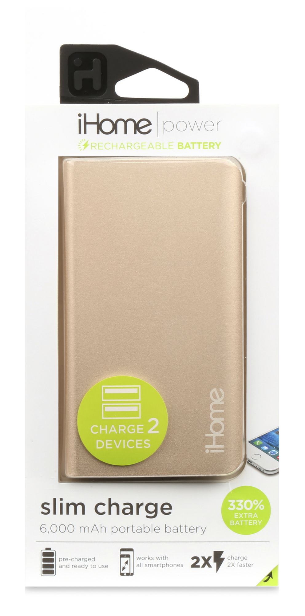 iHome IH-PP2012AD Slim Charge Aluminum Ultra Slim 6,000 mAh Universal Battery Gold