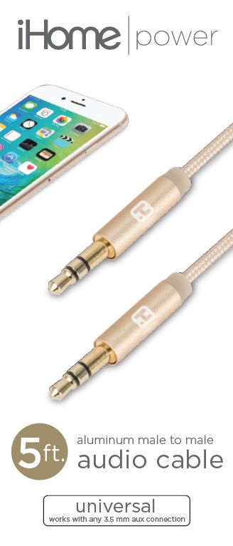 iHome IH-CT2560AD 5' Aluminum Audio Cable with Nylon Cord Gold