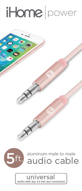 iHome IH-CT2560AR 5' Aluminum Audio Cable with Nylon Cord Rose Gold