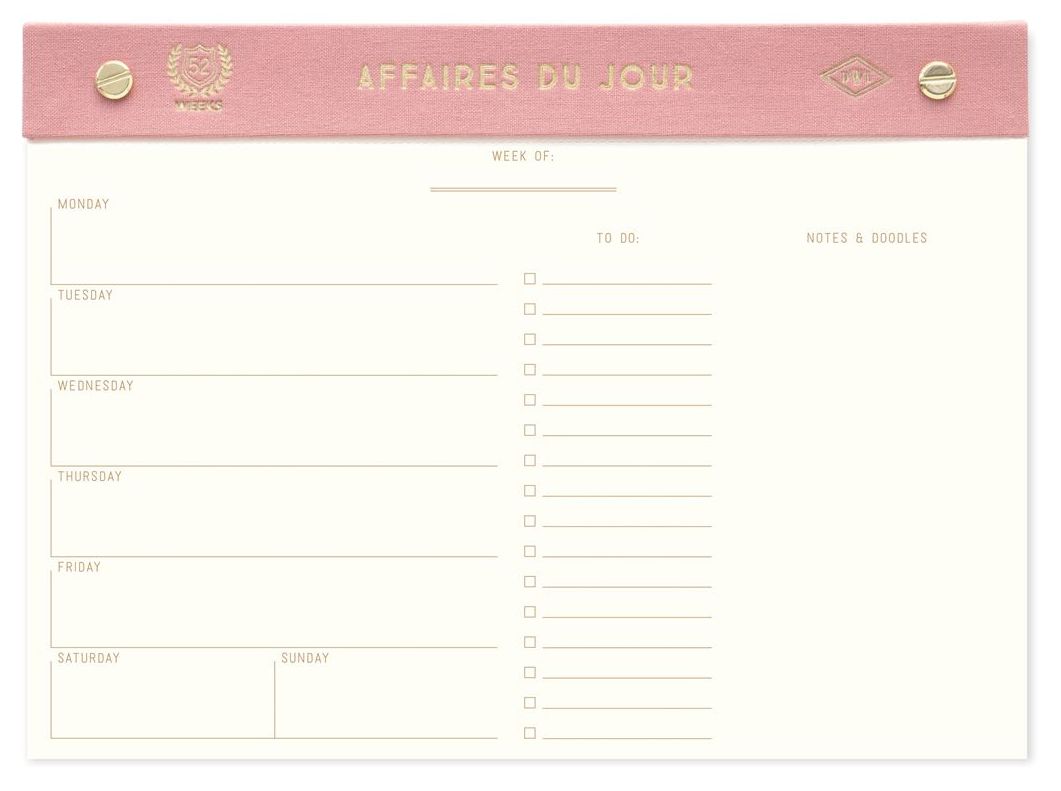 Affaires Du Jour Post Bound Weekly Undated Desk Planner - Pink