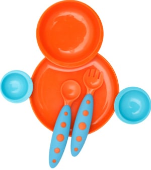Boon Groovy Intelocking Plate + Bowl Set With Modware In Blue Raspberry /Tangeri