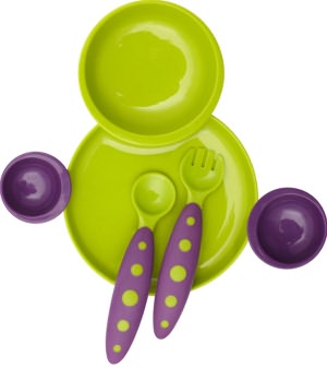 Boon Groovy Intelocking Plate + Bowl Set With Modware In Kiwi + Grape
