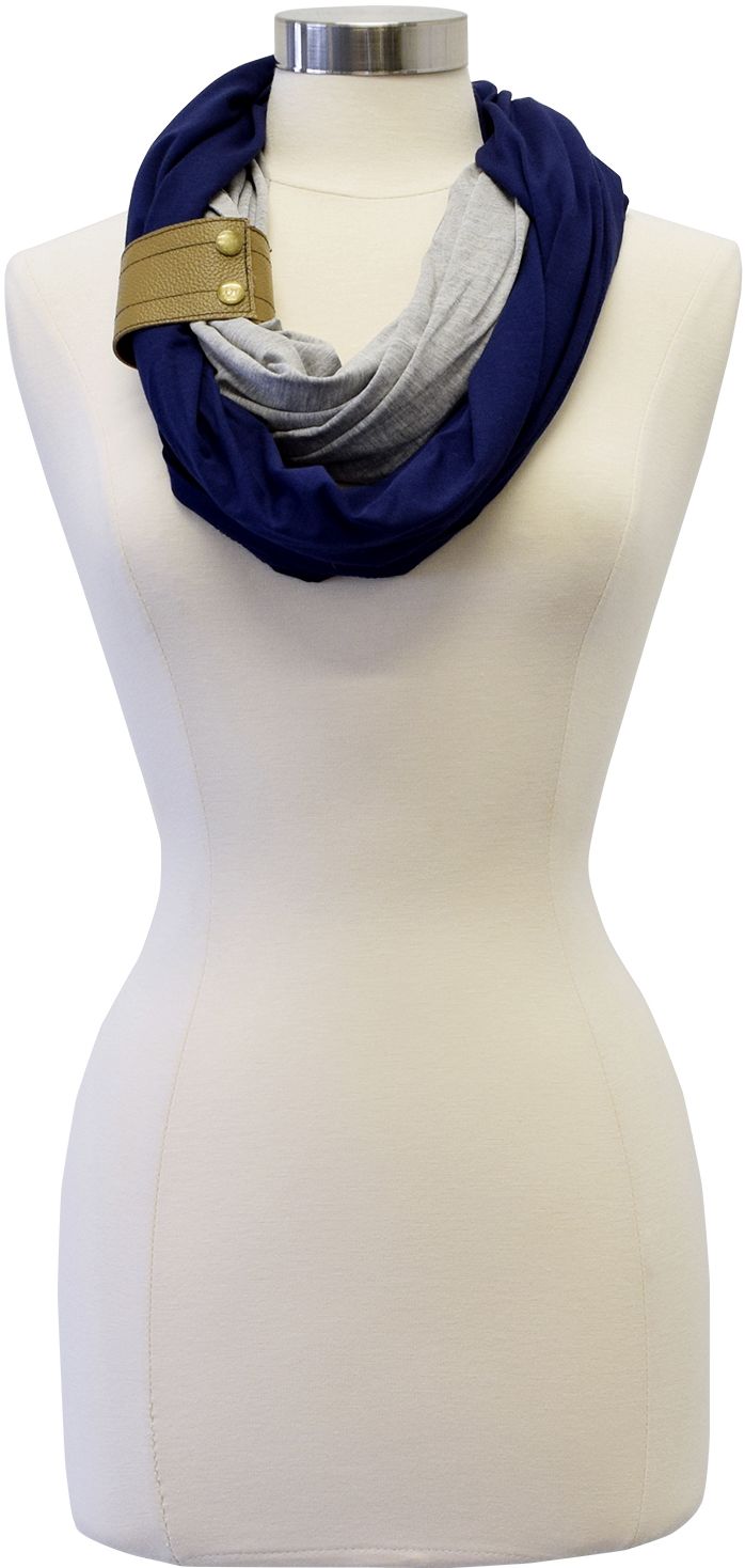 Nursing Scarf with Leather Cuff Navy