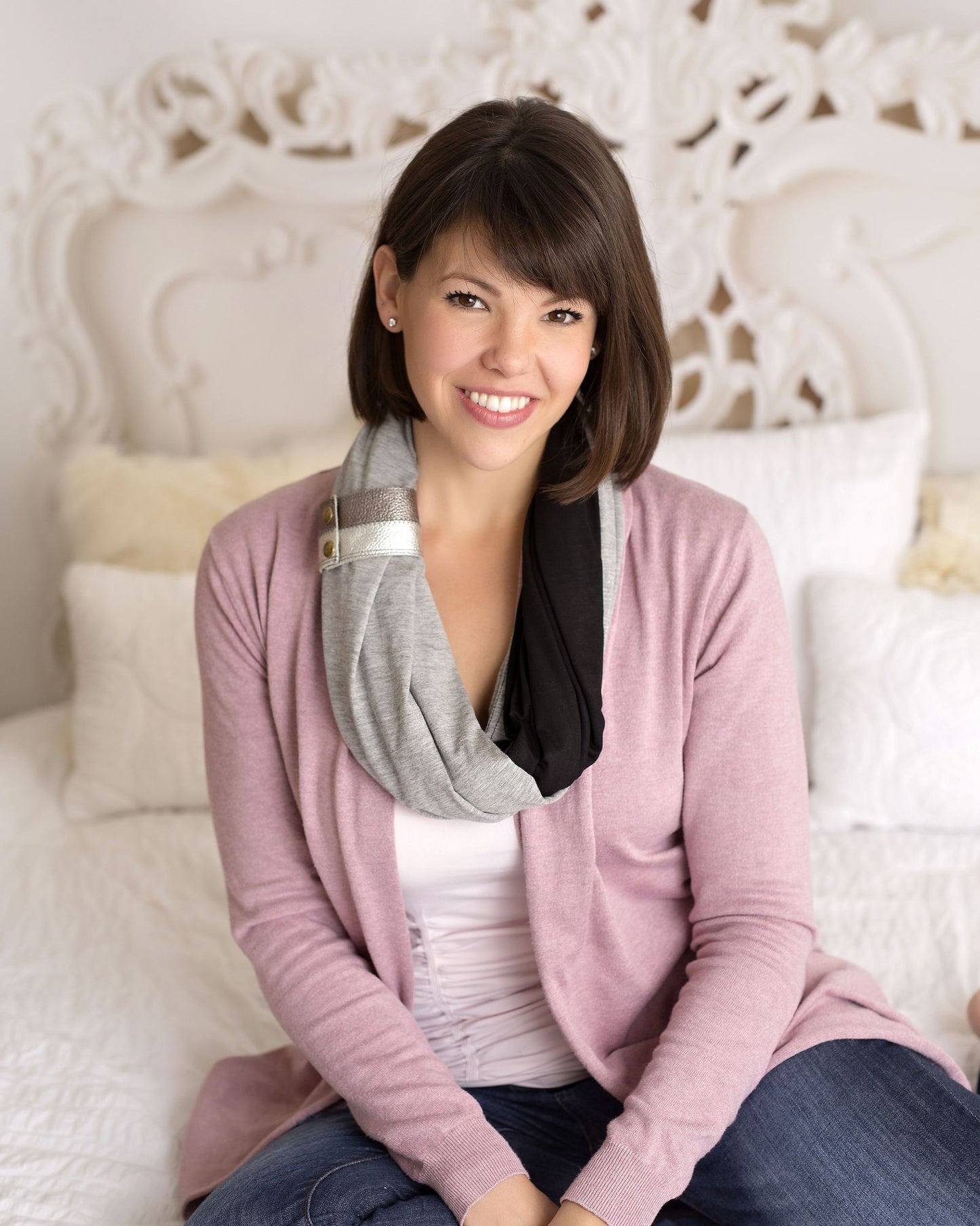Nursing Scarf with Leather Cuff Black