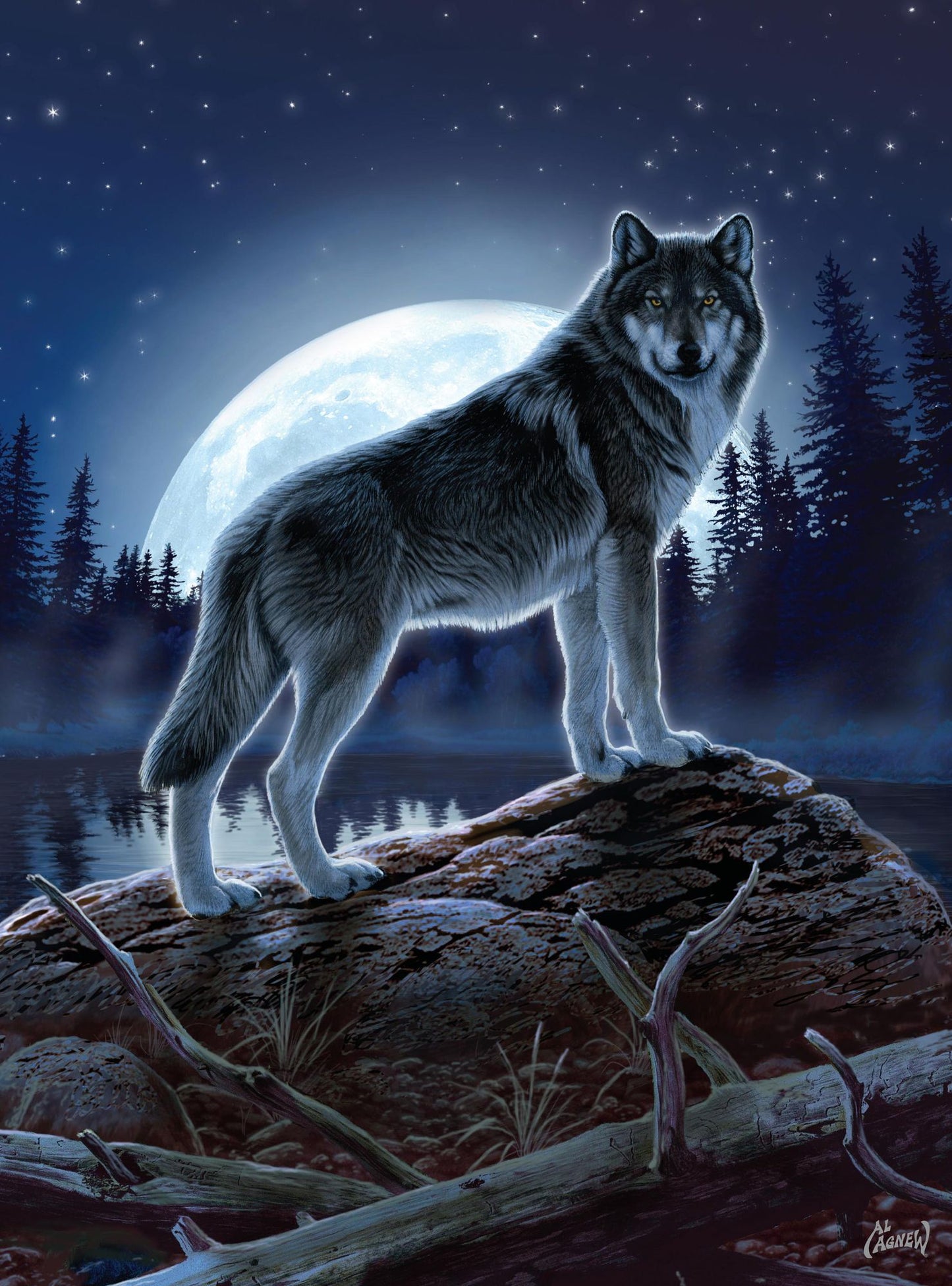 1000 Piece Puzzle Mystic Wolf Lake Al Agnew