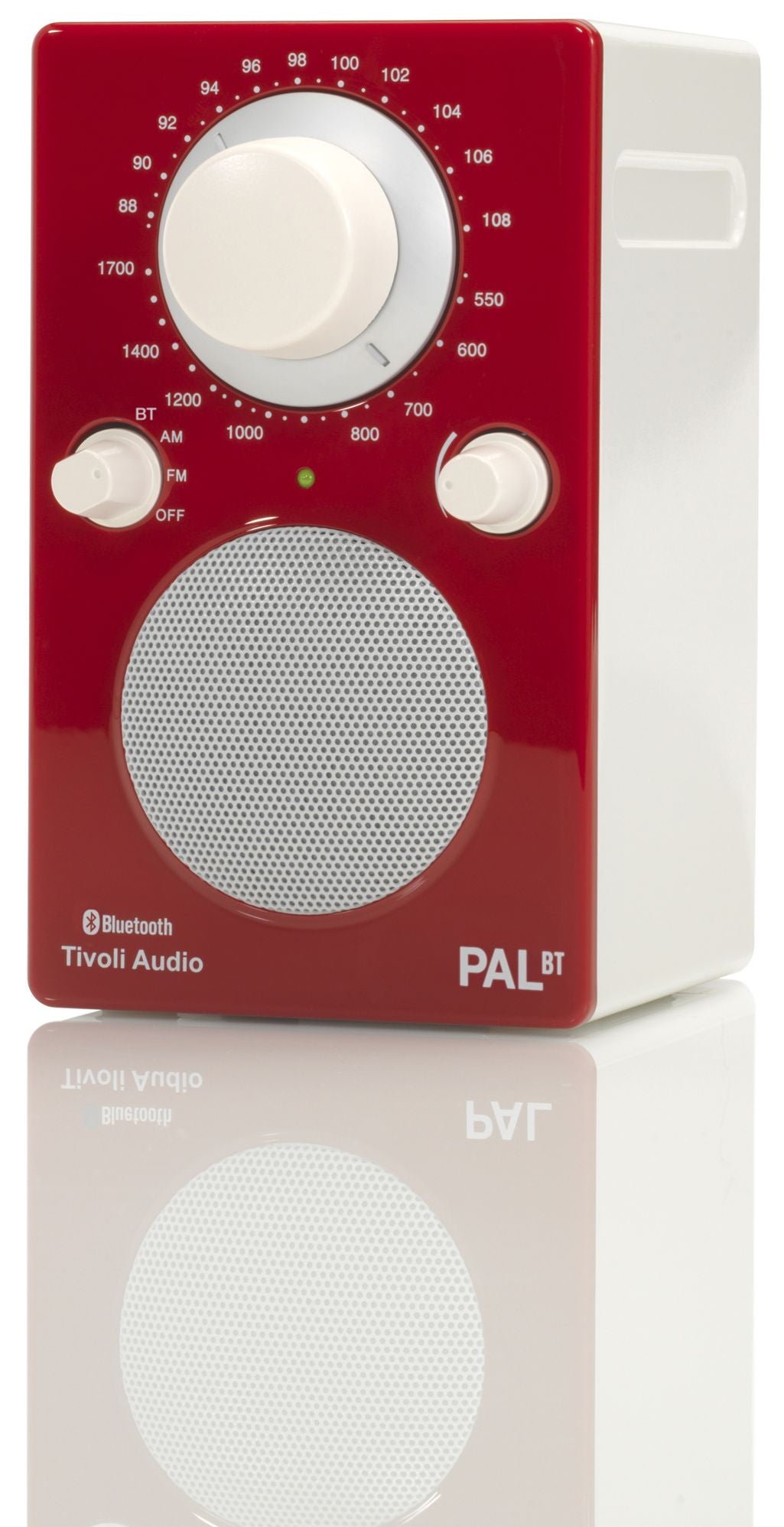 Tivoli PALBTGR AM/FM analog portable radio with Blue Tooth capability white cabinet/gloss red face