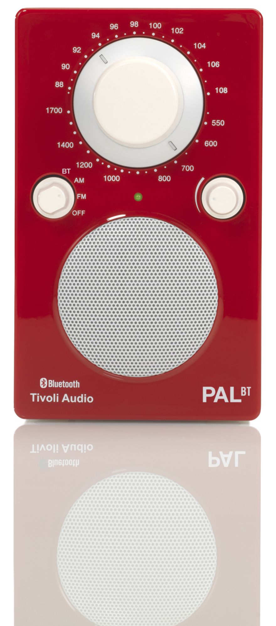 Tivoli PALBTGR AM/FM analog portable radio with Blue Tooth capability white cabinet/gloss red face