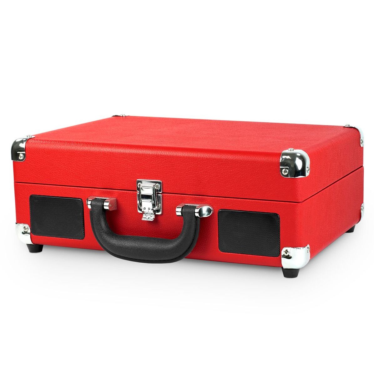 Portable Victrola Suitcase Record Player with Bluetooth and 3 Speed Turntable, Red