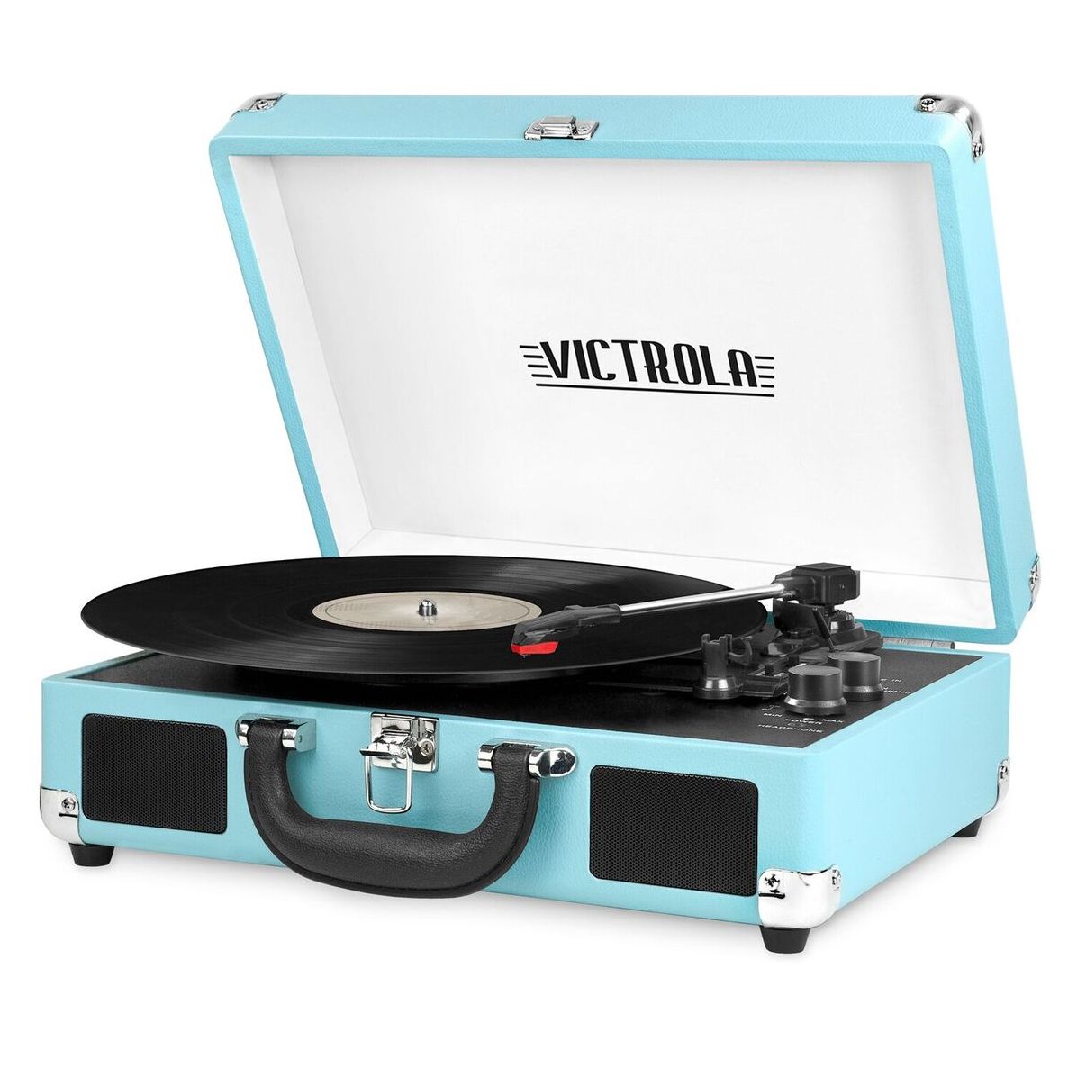 Portable Victrola Suitcase Record Player with Bluetooth and 3 Speed Turntable, TRQ