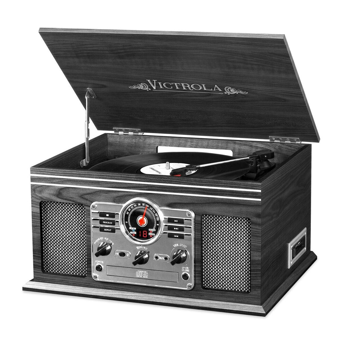Victrola Wooden 6-in-1 Nostalgic Record Player with Bluetooth and 3 Speed Turntable, Graphite