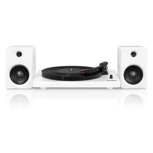 Victrola Modern Record Player with Bluetooth, 50 watt Speakers and 3 Speed Turntable, White