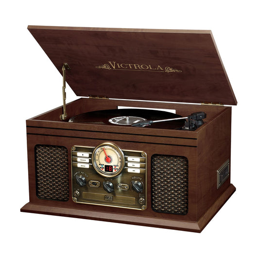 Victrola Wooden 6-in-1 Nostalgic Record Player with Bluetooth and 3 Speed Turntable, Espresso