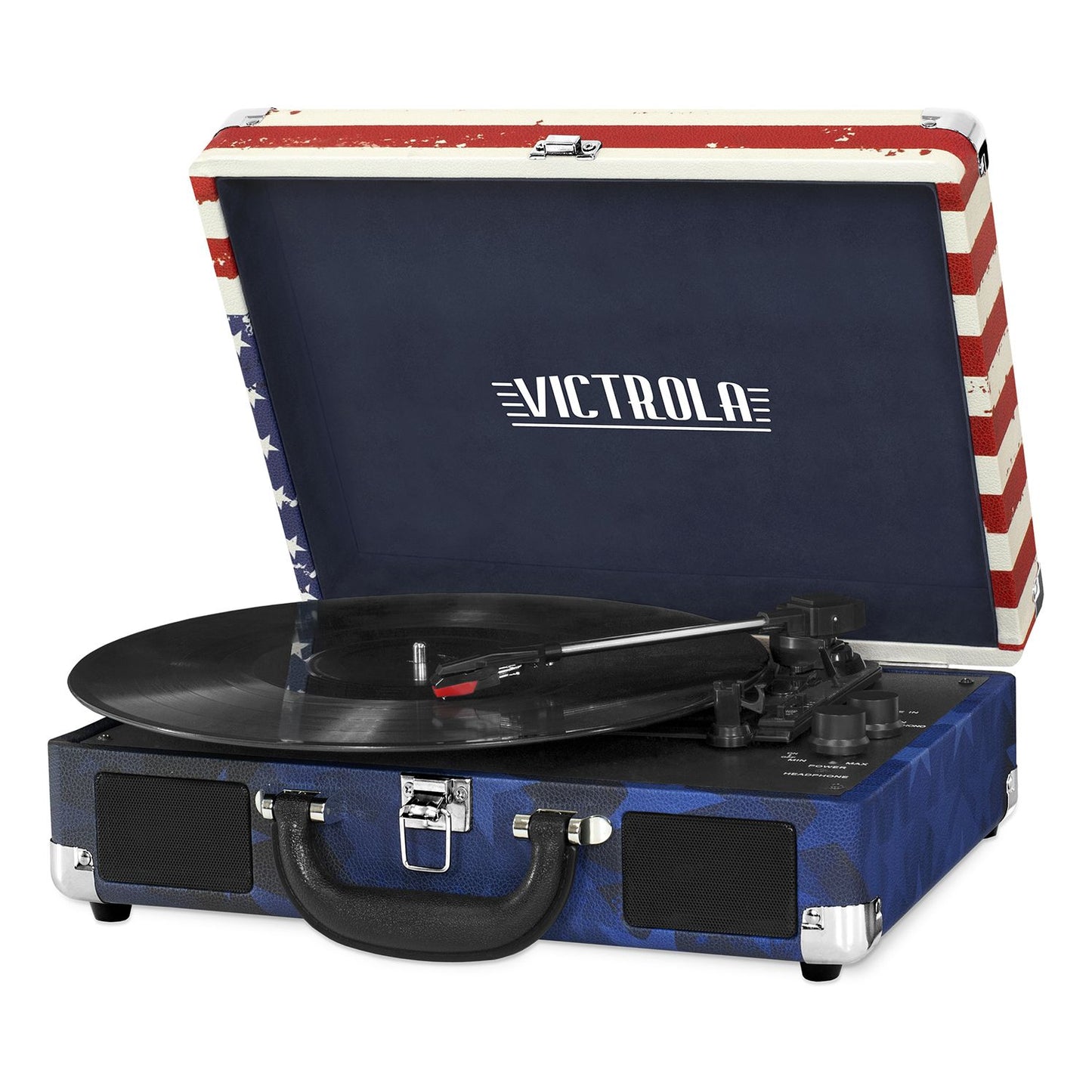 Portable Victrola Suitcase Record Player with Bluetooth and 3 Speed Turntable, Plaid Print