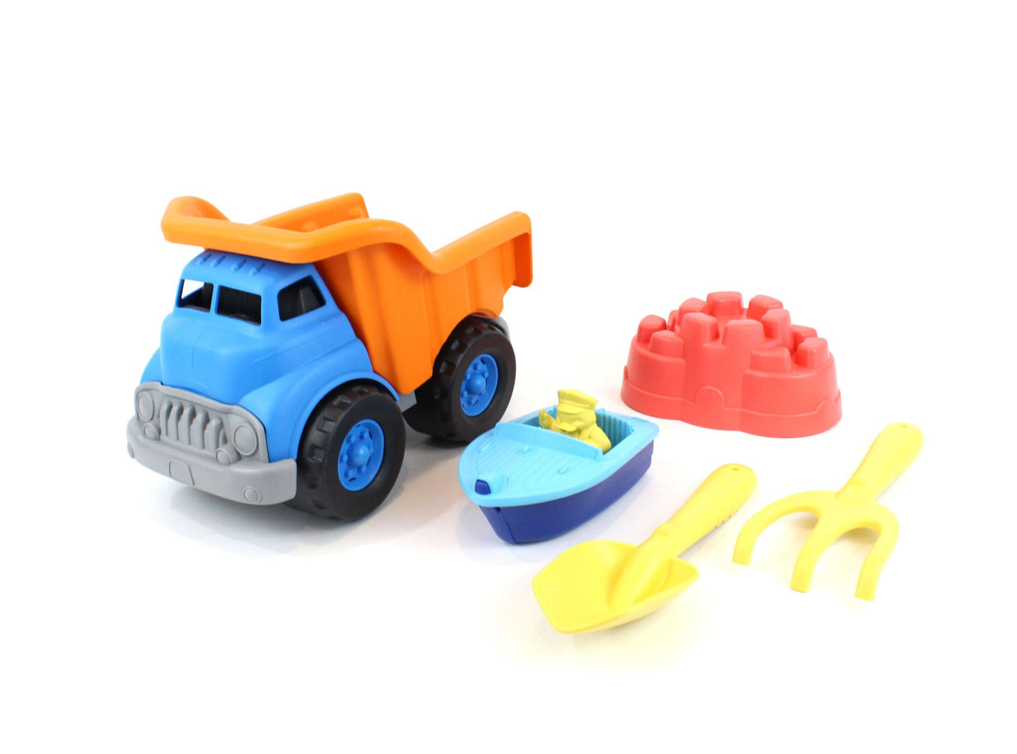 Green Toys Sand & Water Deluxe Play Set: Dump Truck w/ Boat, Shovel & Rake.
