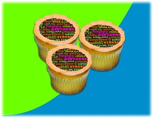 UB FUN A17948-06 BIRTHDAY WORDS ICING SHEET 2.2 inches CUPCAKE