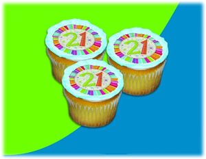 UB FUN A16068-06 RADIANT BIRTHDAY 21 ICING SHEET 2.2 inches CUPCAKE