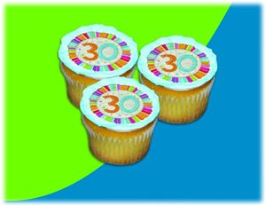 UB FUN A16069-06 RADIANT BIRTHDAY 30 ICING SHEET 2.2 inches CUPCAKE