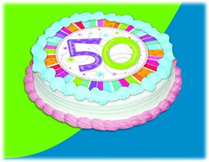UB FUN A16071-05 RADIANT BIRTHDAY 50 ICING SHEET 8 inches ROUND
