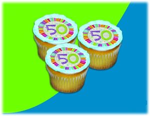 UB FUN A16071-06 RADIANT BIRTHDAY 50 ICING SHEET 2.2 inches CUPCAKE