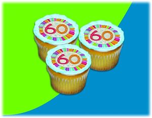 UB FUN A16072-06 RADIANT BIRTHDAY 60 ICING SHEET 2.2 inches CUPCAKE