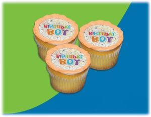 UB FUN A16024-06 BIRTHDAY BOY SWIRLS ICING SHEET 2.2 inches CUPCAKE