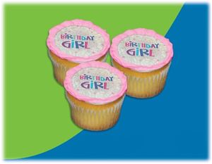 UB FUN A16025-06 BIRTHDAY GIRL SWIRLS ICING SHEET 2.2 inches CUPCAKE