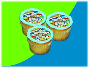 UB FUN A14206-06 WAVY PATTERNS BIRTHDAY ICING SHEET 2.2 inches CUPCAKE