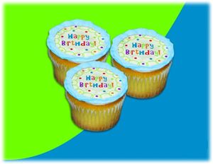UB FUN A17935-06 BIG WHITE BIRTHDAY CAKE ICING SHEET 2.2 inches CUPCAKE