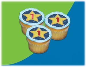 UB FUN A16008-06 STARS & SWIRLS BIRTHDAY 1 ICING SHEET 2.2 inches CUPCAKE