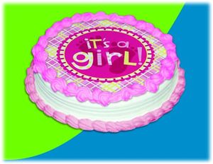 UB FUN A17957-05 IT S A GIRL PLAID ICING SHEET 8 inches ROUND