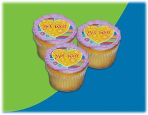UB FUN A14215-06 GET WELL HEART SHAPED ICING SHEET 2.2 inches CUPCAKE