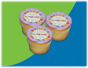 UB FUN A15909-06 RADIANT CONGRATS ICING SHEET 2.2 inches CUPCAKE
