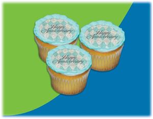 UB FUN A14498-06 ANNIVERSARY TIFFANNY HARLEQUIN SWIRL ICING SHEET 2.2 inches CUPCAKE