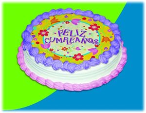 UB FUN A13205-05 YELLOW FLORAL FELIZ CUMPLEANOS ICING SHEET 8 inches ROUND