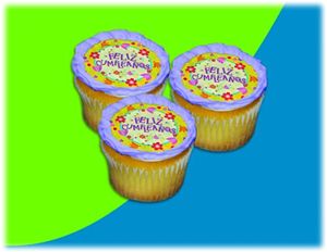 UB FUN A13205-06 YELLOW FLORAL FELIZ CUMPLEANOS ICING SHEET 2.2 inches CUPCAKE