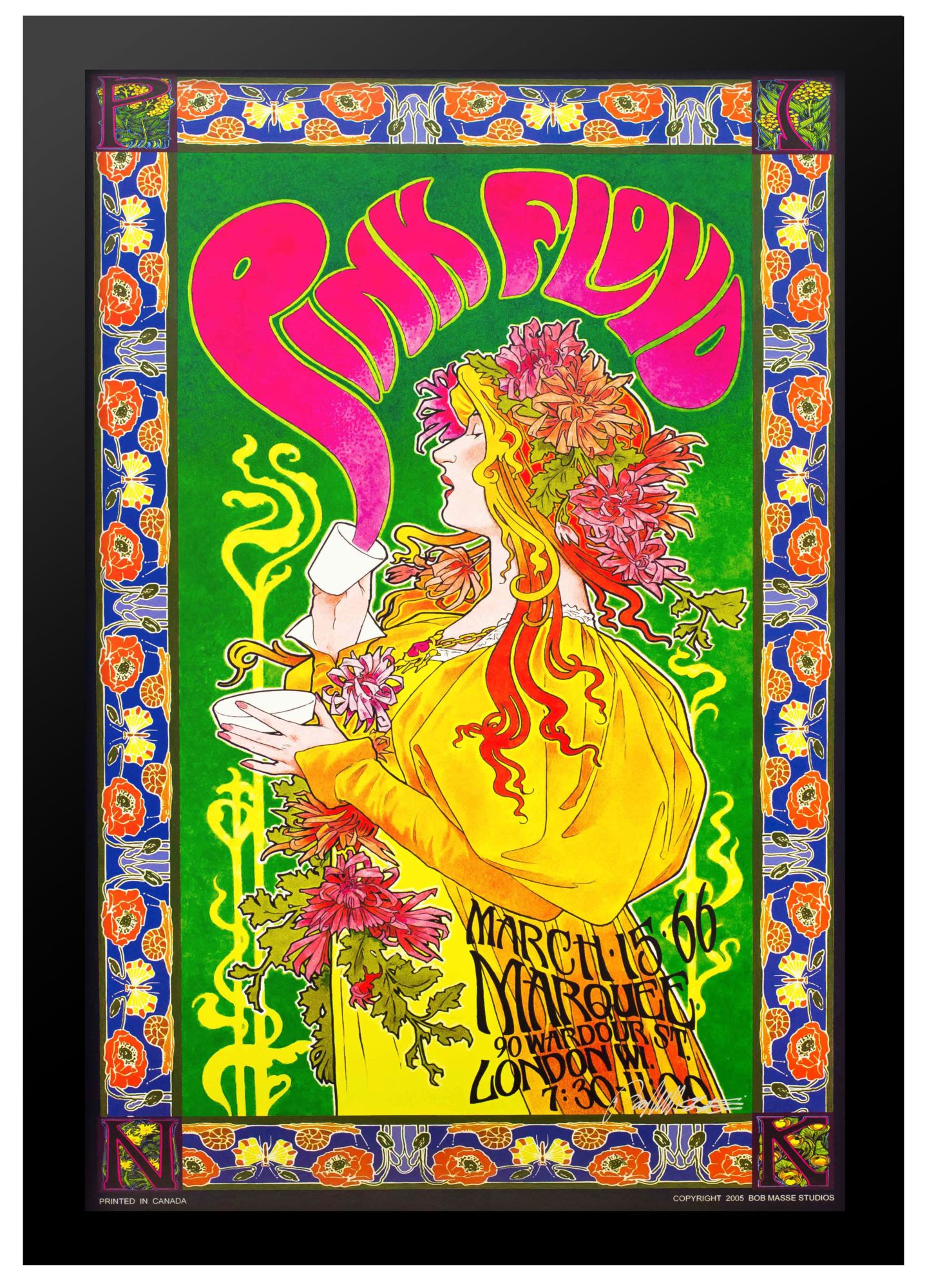 Concert poster designed by Bob Masse for Pink Floyd at Marquee in London on March 15, 1966