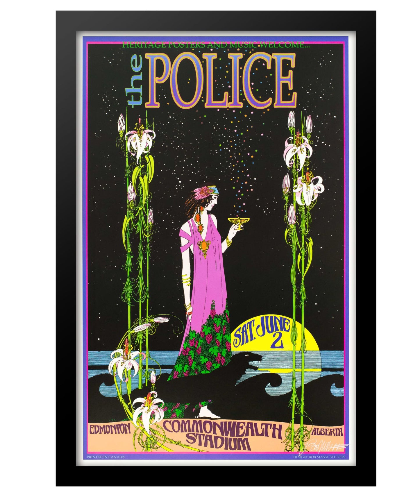 Concert poster designed for The Police at Commonwealth Stadium in Alberta / Edmonton Canada on Saturday, June 2nd