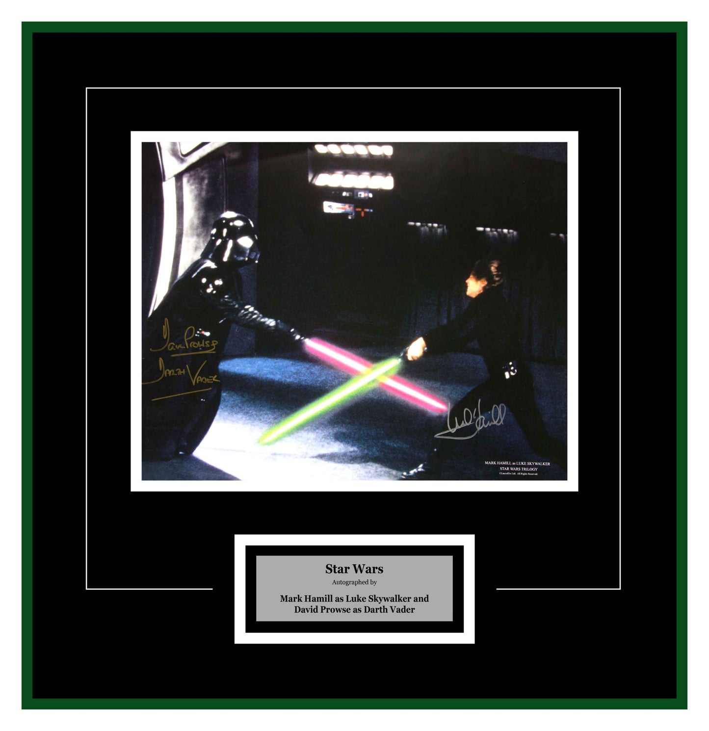Star Wars autographed by Mark Hamill as Luke Skywalker, and David Prowse as Darth Vader