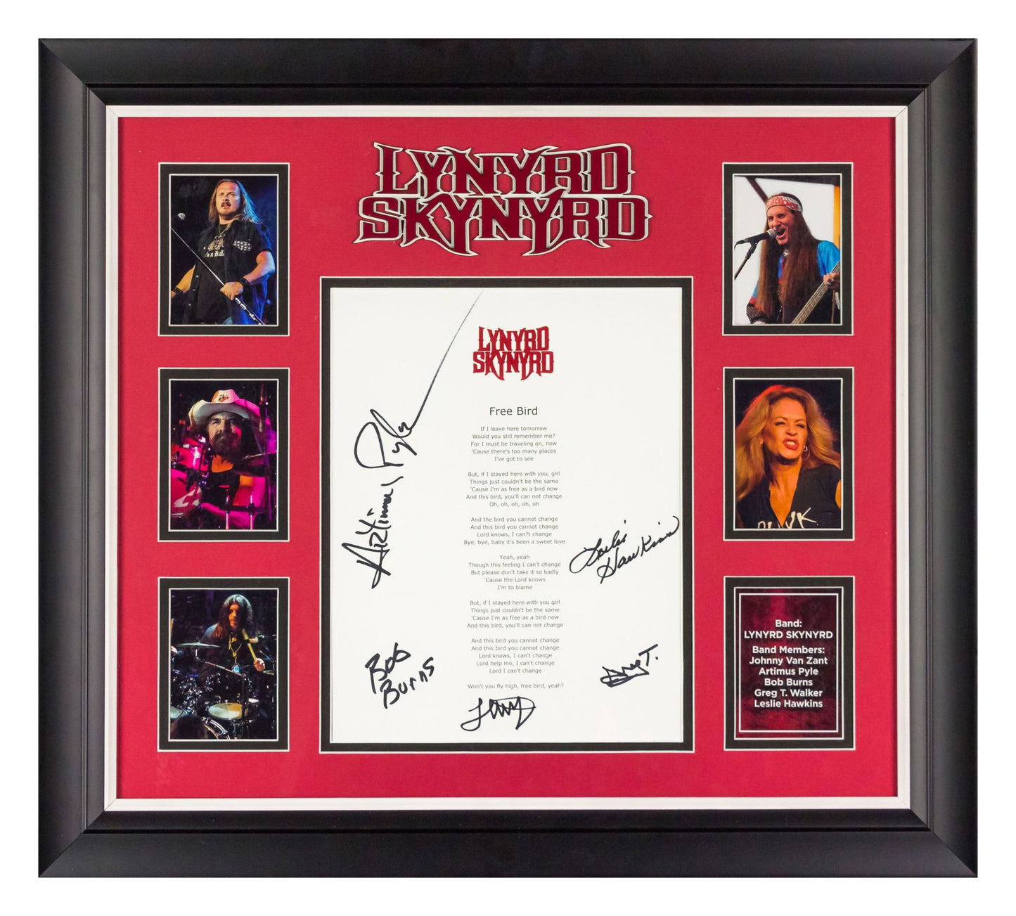 Lynyrd Skynyrd #1 hit song Free Bird Signed Lyrics