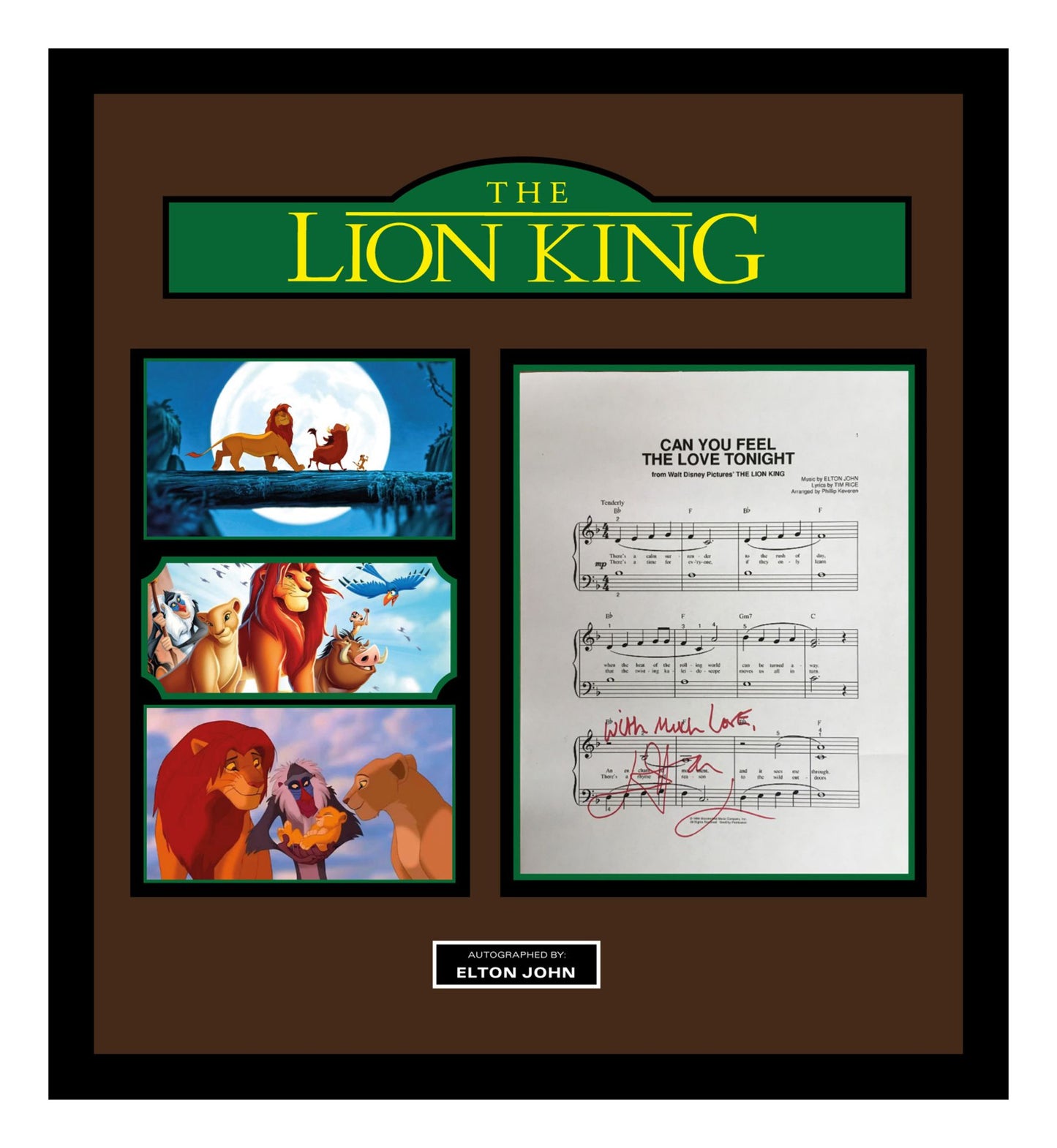 The Lion King' "Can You Feel The Love Tonight" Signed Lyrics