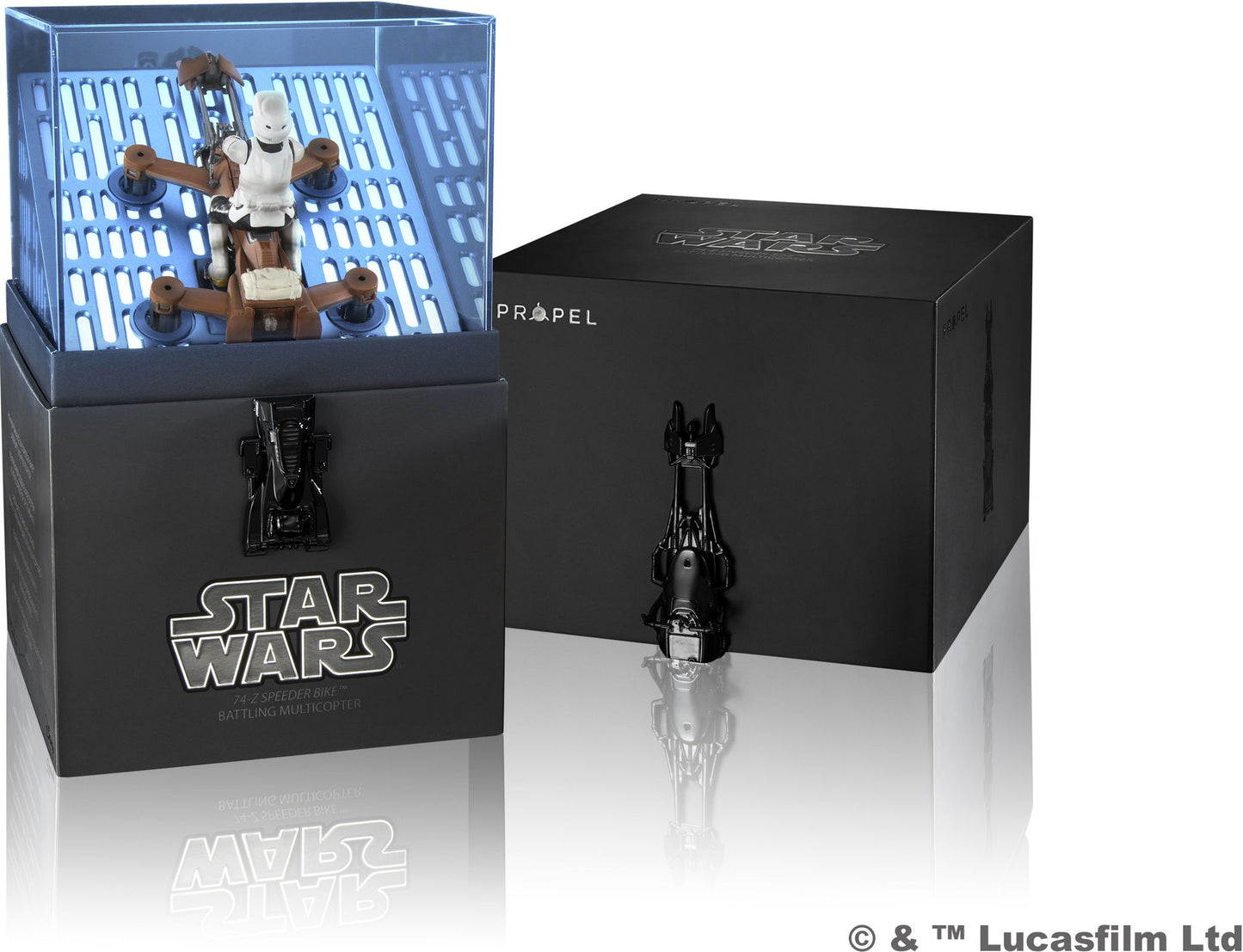 Star Wars 74-Z Speeder Bike Battling Quadcopter